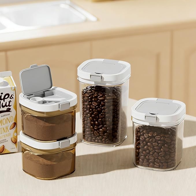 Coffee Storage Canister 27oz Airtight Sugar Storage Organization BPA Free with Spoon and Layered Storage for Grounds Coffee, Beans, Tea, Sugar, Flour, Cereal,Formula (clear)