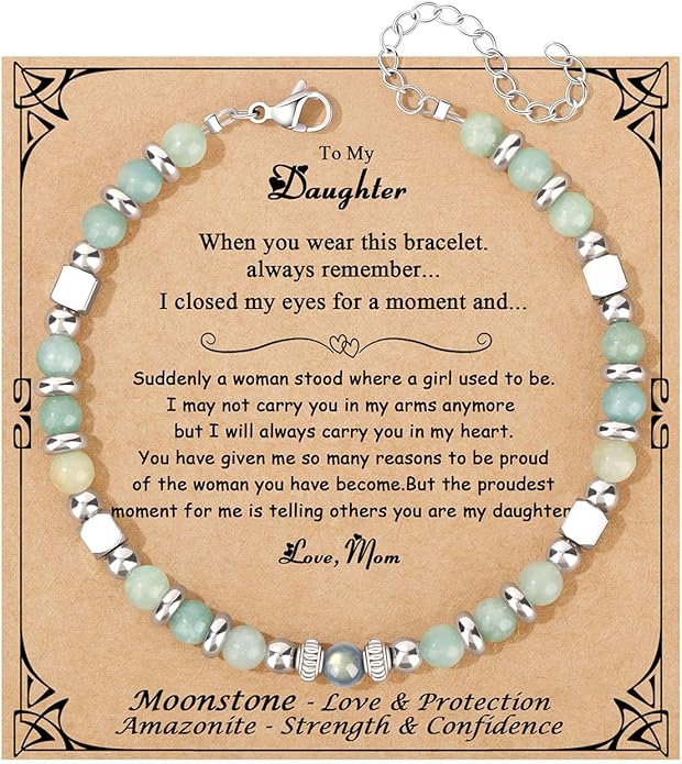 JoycuFF 𝗚𝗶𝗳𝘁𝘀 𝗳𝗼𝗿 𝗪𝗼𝗺𝗲𝗻 𝗠𝗼𝗼𝗻𝘀𝘁𝗼𝗻𝗲 𝗕𝗿𝗮𝗰𝗲𝗹𝗲𝘁 Amazonite Colorful Imperial Jasper Stainless Steel Beads Bracelets, Mothers Day Birthday Christmas Valentines Graduation Gifts