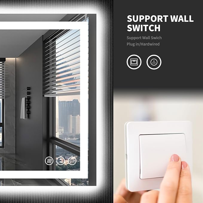 LOAAO 40"X32" LED Bathroom Mirror with Lights, Anti-Fog, Dimmable, Backlit + Front Lit, Lighted Bathroom Vanity Mirror for Wall, Memory Function, Tempered Glass, ETL Listed