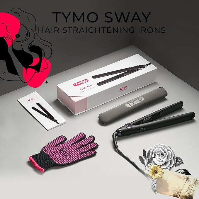 TYMO SWAY Hair Straightener with 10s Fast Heating, 1 Inch Professional Flat Iron Curling Iron in One with 32 Adjustable Temp, Automatic Shut Off, Dual Voltage