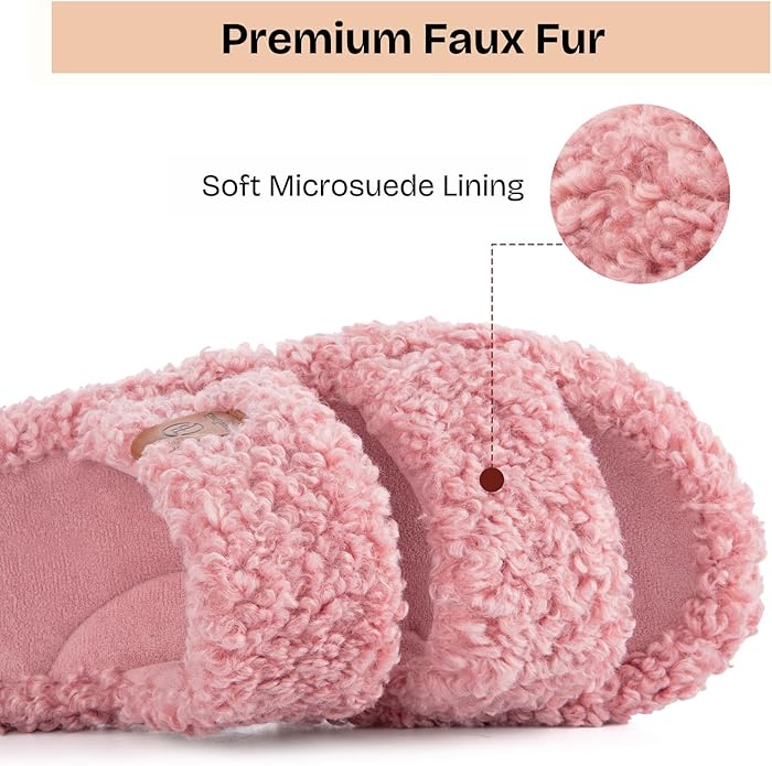 EverFoams Womens Fuzzy Open-toe Slippers Soft Comfy Memory Foam Indoor House Shoes