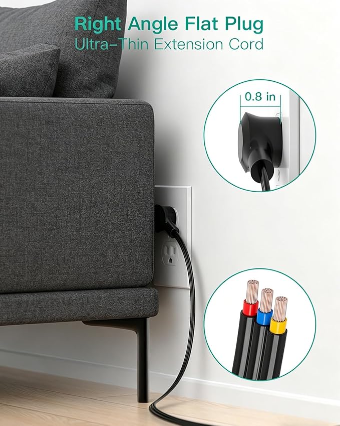 2 Pack Power Strips Surge Protector, 25FT Flat Extension Cord with Multiple Outlets, 6 Outlets 4 USB Charging Ports, Flat Plug, Overload Protection, Wall Mount for Home Dorm Office