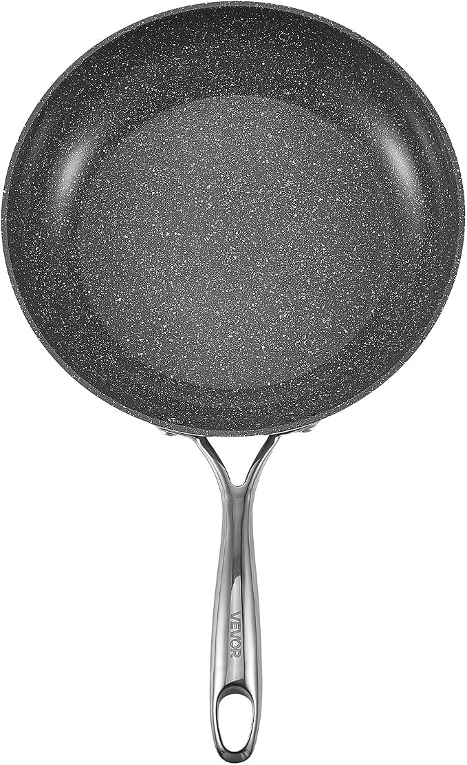 VEVOR Frying Pan Skillet, 3 Piece (8, 10, 12 in), Nonsitck Ceramic Heavy-Duty Skillets with Heat-Resistant Handle, Chef's Cookware, for Oven, Gas, Electric, Induction, Grey