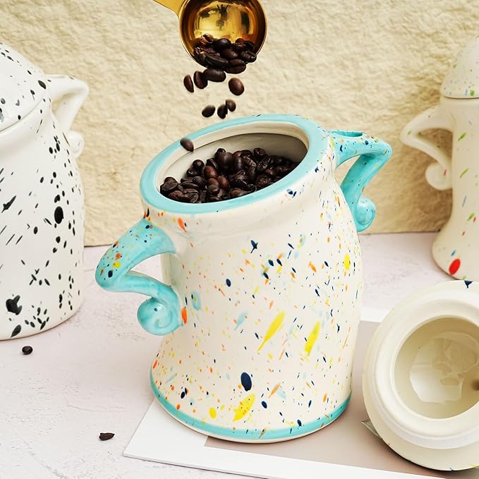 Canister With Attitude - Airtight Ceramic Kitchen Storage with Hands on Hips Design, Ideal for Flour, Sugar, Coffee, Tea & Beans, Sealed & Leak Proof (Black and white)