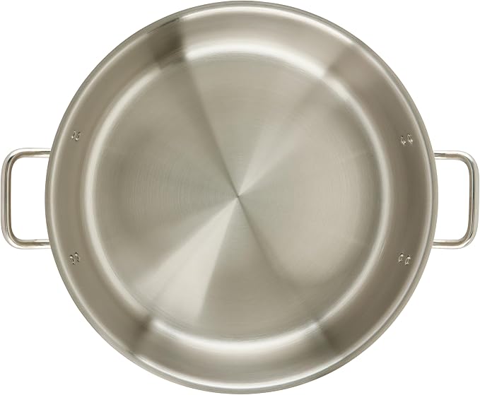 Winco 20 qt Stainless Steel Brazier Pan with Lid | Flat bottom, Wide base, Riveted handles, Induction safe, Great for Braising, Simmering, Batch Cooking and Restaurant Kitchens