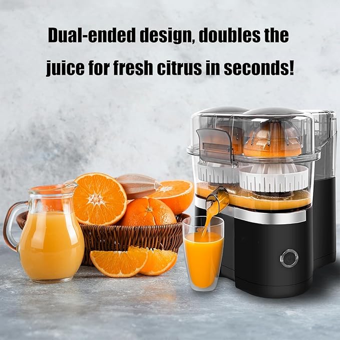 Dual-head Electric Citrus Juicer, 400Ml Twin Citrus Juice Maker with Built-in Safe Fruit Cutter, 8-Blade Pulp Slot, Max Speed 18000 Rpm
