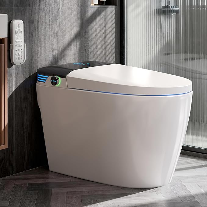 Smart Toilet with Bidet Built In, Elongated One Piece Bidet Toilet with Powerful Flush,Auto Open/Close,Foot Sensor,Heated Seat,Instant Warm Water&Dryer, 1.28 GPF