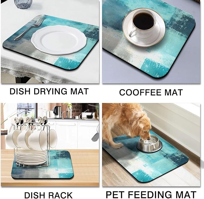 Coffee Bar Mat Accessories for Countertop Absorbent Hide Stain Rubber Backed Dish Drying Mats for Kitchen Counter Draining Pad Decor Gift(18x16in)