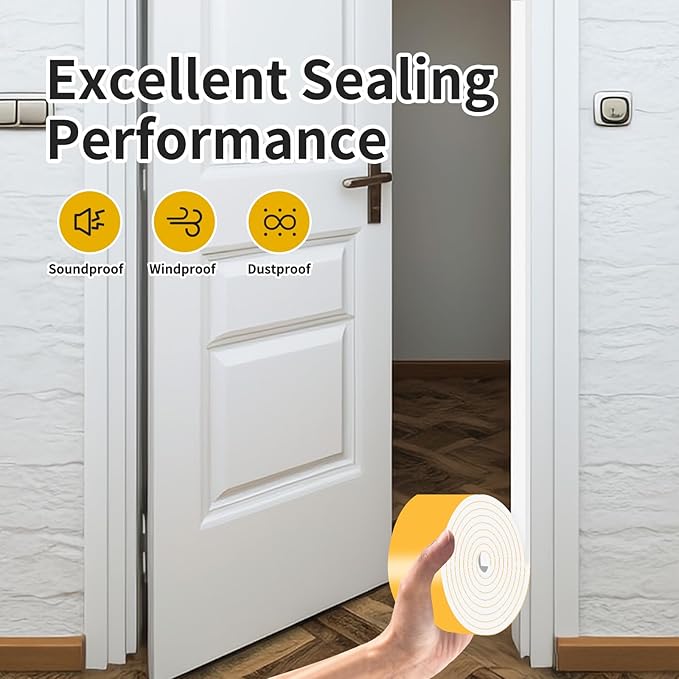 Weather Stripping Door Seal Strip,Front Door Weather Stripping,Insulation Tape for Door Frame,Window,Air Conditioner (White,3/4 in x 3/4 in x 13Ft)