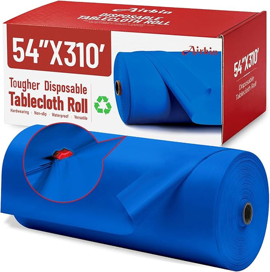 Plastic Table Cloth, 310 Ft X 54 in Disposable Tablecloth Royal Blue Tablecloth Premium PEVA Plastic Table Cloth Disposable with Any Cut Sliding Cutters for Parties, Birthdays, Festivals