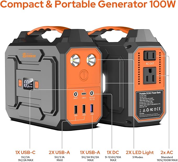 ZeroKor Portable Power Station, 100W Power Pack with AC Outlet, Portable Solar Generator 146Wh External Battery with DC USB C QC3.0 for Smart Devices Camping Home RV VanLife(without Solar Panel)