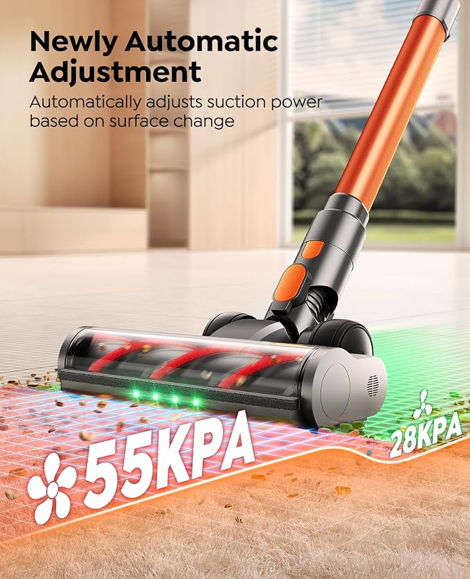 Cordless Vacuum Cleaner, 650W/55Kpa/70Mins Stick Vacuum Cleaners for Home with 180° Foldable Wand &3.3Ft Hose, Touch Screen AUTO-Mode, Wall Mount Charging, Fragrance, Vacuum for Floor/Carpet/Pet Hair