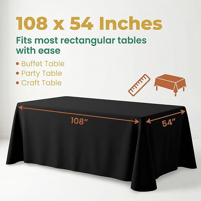 Plastic Table Cloth Disposable, 10 Packs Disposable Tablecloth 54 X 108 Inch Black Plastic Tablecloth for Rectangle Tables Tougher PEVA Table Cover for Party Decorations Picnic Dining Birthday