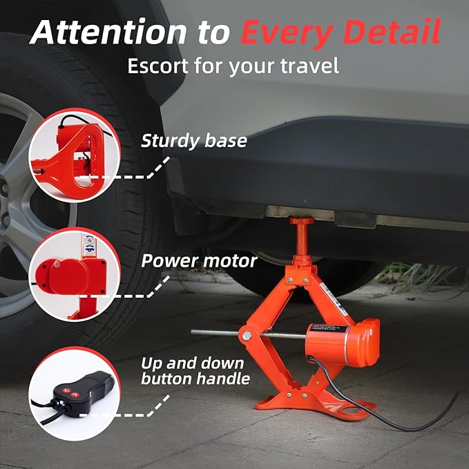 STANDTALL Electric Car Jack 3T Scissor Floor Jack Set 12V Automatic Vehicle Lift Kit for Road Emergency Tire Change Car Repair Tool for Sedans and SUV Red