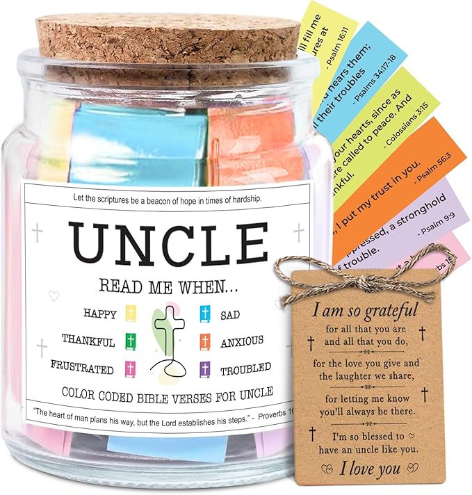 NewEleven Gifts For Uncle - Birthday Gifts For Uncle, Funcle - Meaningful Present, Inspirational Gift For Uncles From Newphew, Niece, Kids - Bible Verse Jar