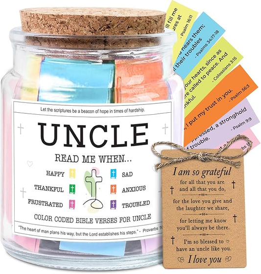 NewEleven Gifts For Uncle - Birthday Gifts For Uncle, Funcle - Meaningful Present, Inspirational Gift For Uncles From Newphew, Niece, Kids - Bible Verse Jar