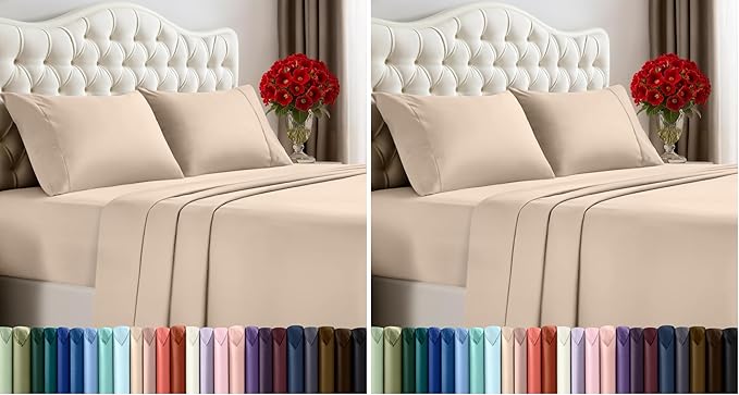 Utopia Bedding Full Sheet Set – 4 Piece Bed Sheets for Full Size Bed, Soft and Breathable Microfiber, Includes 1 Fitted Sheet, 1 Flat Sheet and 2 Pillowcases (Beige) (Pack of 2)