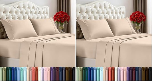 Utopia Bedding Full Sheet Set – 4 Piece Bed Sheets for Full Size Bed, Soft and Breathable Microfiber, Includes 1 Fitted Sheet, 1 Flat Sheet and 2 Pillowcases (Beige) (Pack of 2)