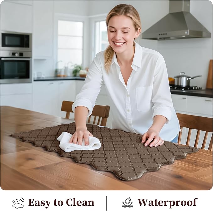Arenarug Upgrade Scalloped Embossed Kitchen Mats for Floor 2PCS Cushioned Anti Fatigue Waterproof Foam Kitchen Rugs Non Slip Washable Comfort Standing Mat for Sink Laundry, 17.3"x30"+17.3"x59", Brown