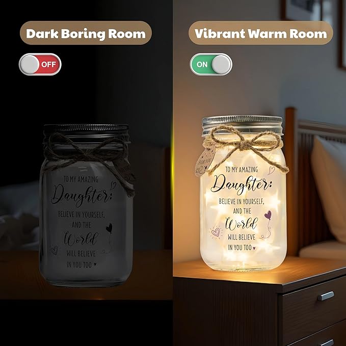 SOLMAY Unique Daughter Gifts from Mom, Mother Daughters Gift & Birthday Gifts for Daughter Adult, Easter Gift for Daughters, Mason Jar Light Keepsake
