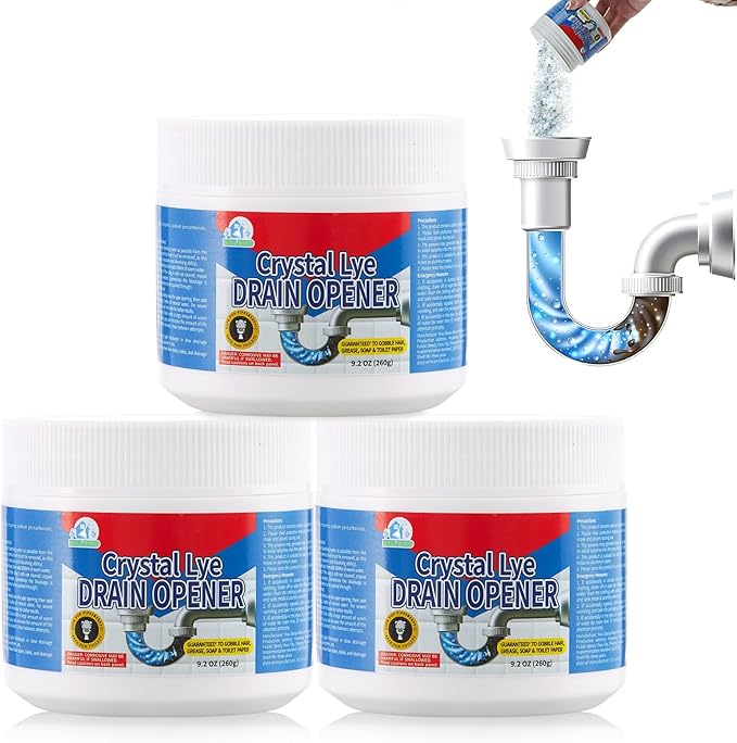 BELL BIRD Drain Opener, 9.2oz Crystal Lye Sodium Hydroxide, Clog Remover for Sinks, Drains, Showers & Bathtubs, Heavy Duty Pipe Cleaner (3PCS)