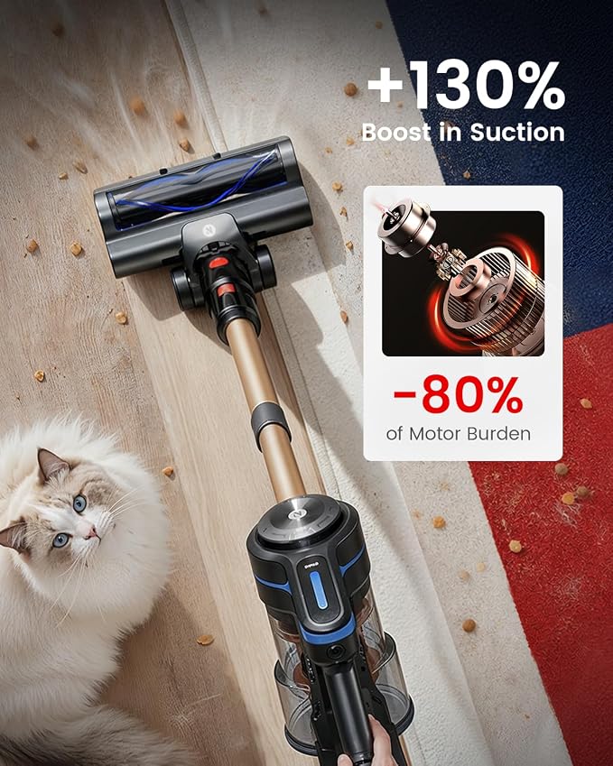 NADALY Cordless Vacuum Cleaner, 50Kpa Powerful Suction with 580W 65 Mins Runtime Stick Vacuum,Rechargeable, Lightweight, Anti-Tangle,Ideal for Hard Floor