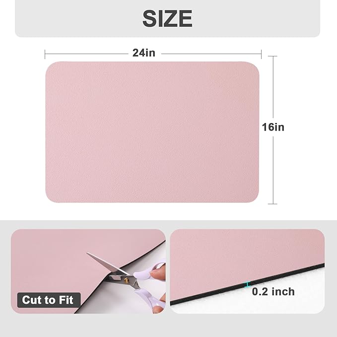 Ecotrim Absorbent Coffee Mat , Stain Hiding PU Leather Surface, Non-Slip Natural Rubber Backing, Quick Dry Mat for Espresso Machine, Kitchen Counter ,Pink | 16" x 24"
