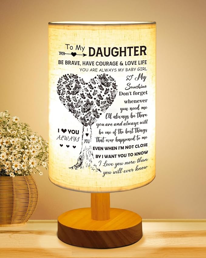 Daughter Gifts from Mom, to Daughter Fabric Table Lamp, Birthday Mothers Day Gifts for Daughter from Mom Dad, Bedside Table Lamp Gifts for Daughter Adult from Mother