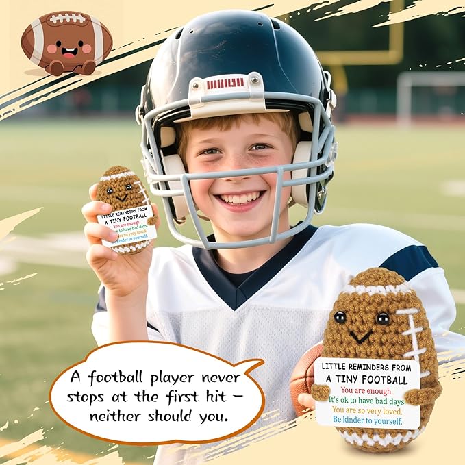 BiuNiuring Positive Inspirational Crochet Football Gifts for Teens Women & Men, Funny Cute Little Reminders Stress-Relief Birthday Gifts for College Friends, Coworkers, Bosses, Her, Him