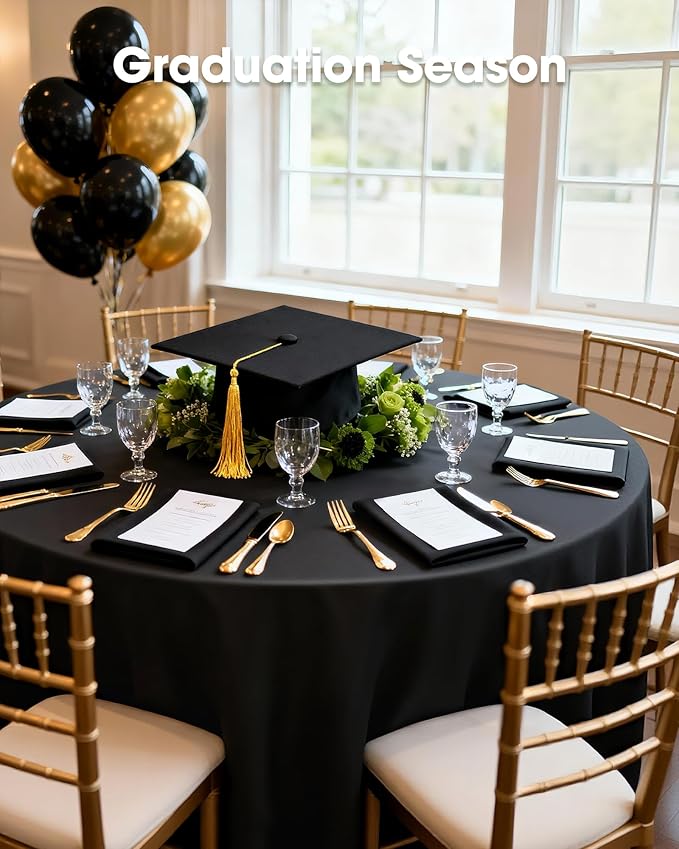 Pureegg Plastic Table Cloth Disposable 20 Pack, 84'' Round Table Cloths, Graduation Decorations Class of 2025, Graduation Party Tablecloths, Round, Plastic Cover, Leakproof & Sturdy, Black