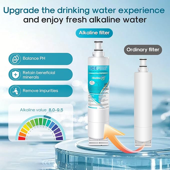 ICEPURE Alkaline 4396508 Refrigerator Water Filter Replacement for EDR5RXD1, EveryDrop Filter 5, Whirlpool 4396510, 4392857, 4396547, 9085, NL300, LC400V, PNL240V, WF-NLC240V WF285, Enhances PH, 1Pack