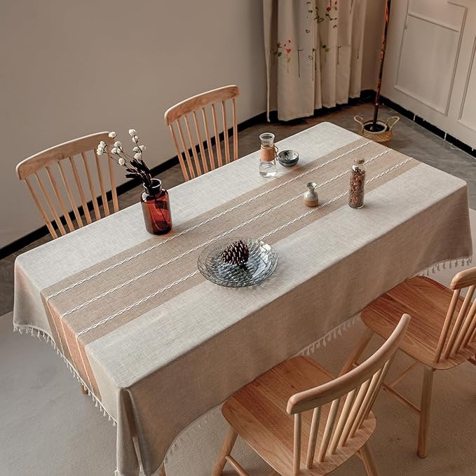 Deep Dream Tablecloths, Waterproof Table Cloth, Linens Wrinkle Free Anti-Fading, Rustic Table Cover Decoration for Kitchen Dinning Party (Rectangle/Oblong,55''x120'',10-12 Seats, Light Coffee)