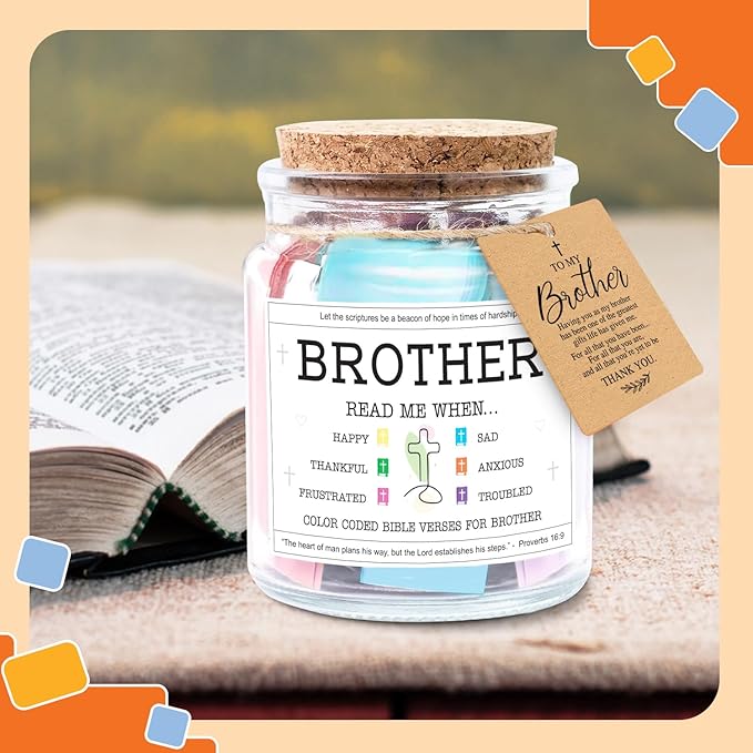 NewEleven Gifts For Brother - Brother Birthday Gifts, Christian Gift For Little, Adult Bro, Sibling - Meaningful Gift For Brothers From Sister, Family - Bible Verse Jar