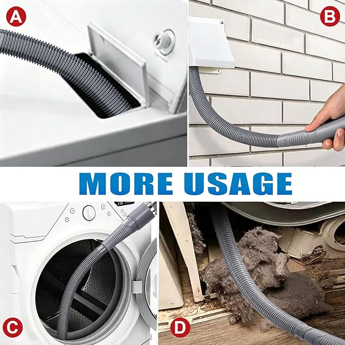 3 Pieces Dryer Vent Cleaner Kit: Vacuum Hose With Brush & Gloves Fits for Vacuums Cleaner, Refrigerator Condenser Coils, and Tight Spaces Behind Appliances, Deep Cleaning Tools for Clogged Ducts-Gray
