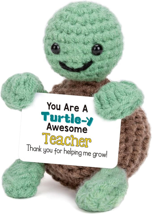 4THFARMES Mini Funny Turtle Teacher Appreciation Gifts for Women Men, End of Year Thank You Teacher Gifts Ideas, Personalized Cool Small Cute Stuff Things, Handmade Emotional Positive Crochet Turtle
