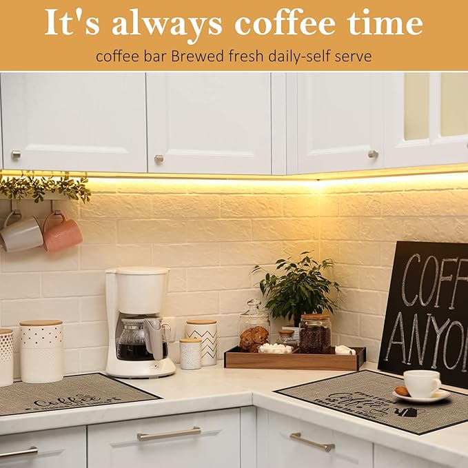 Cunhill 2 Pieces Coffee Bar Mat,Coffee Bar Accessories 20 x 14 Inch Coffee Bar Decoration Coffee Placemats for Coffee Machine, Coffee Bar, Countertops,Coffee Station Accessories(Cute Style)