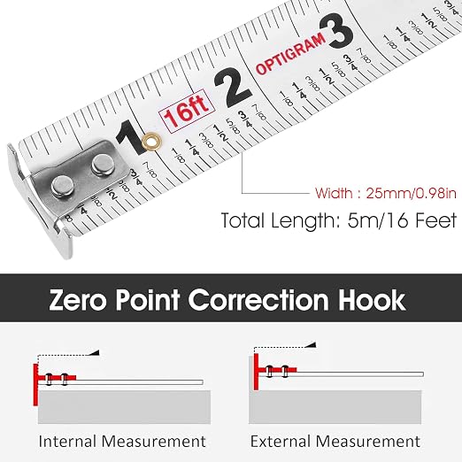 2 Pcs 16 Ft Tape Measure, Stainless Steel Double Sided Scale Retractable Measuring Tape, Anti Fall Wear Resistant Metric Ruler, Hollow Design, Self Lock