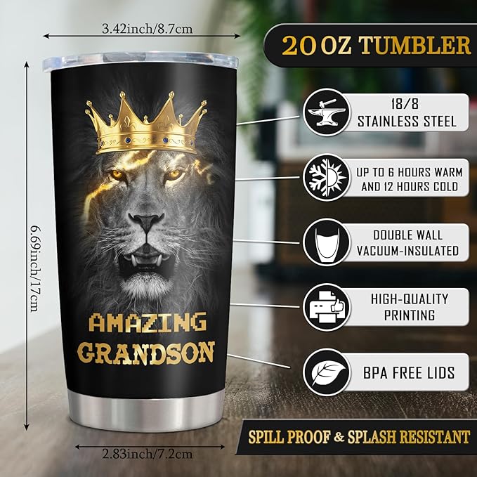 Muilzon Grandson Gifts Coffee Tumblers 20oz - Graduation Christmas Birthday Gifts for Grandson from Grandma Grandpa - Grandchildren Mug Cup
