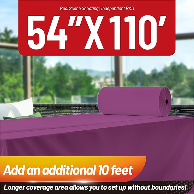 Plastic Table Cloth, 110 Ft X 54 in Plastic Table Cloth Disposable Purple Tablecloth with Any Cut Sliding Cutters Premium PEVA Disposable Tablecloth for Picnics, Parties, Birthdays, Festivals