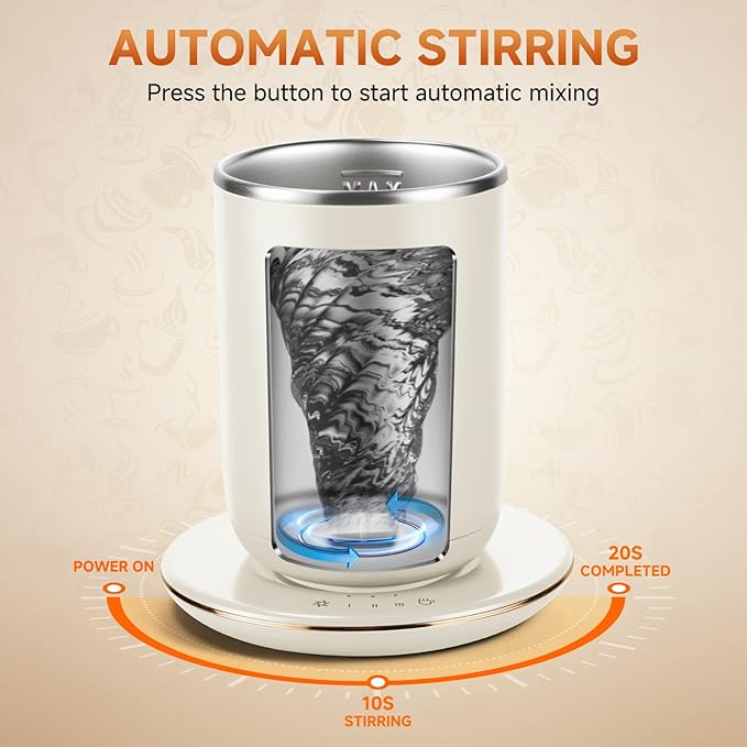 Self Stirring Coffee Mug, Self Heating Coffee Mug with Smart Temperature Control, Heated Coffee Mug 10 oz, Electric Coffee Cup,with Heating Base,Auto Shut Off Warming Mug for Mom