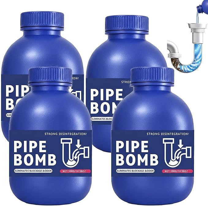 Pipe Bobo Drain Cleaner 4-Pack, Powerful Pipe Bomb Clog Remover for Kitchen & Bathroom Drains, Professional Drain Opener Powder to Dissolve Hair, Grease & Soap Scum | 4 Pack
