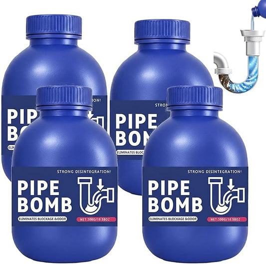 Pipe Bobo Drain Cleaner 4-Pack, Powerful Pipe Bomb Clog Remover for Kitchen & Bathroom Drains, Professional Drain Opener Powder to Dissolve Hair, Grease & Soap Scum | 4 Pack