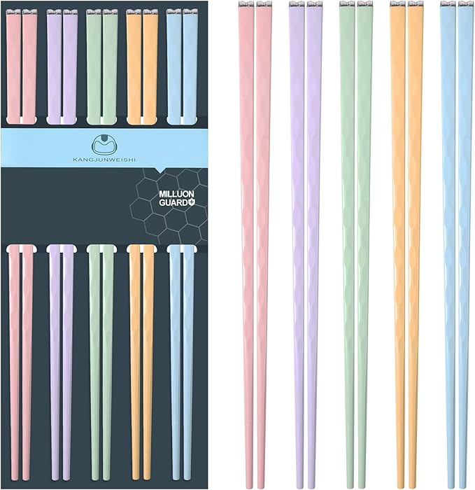 5 Pairs Fiberglass Reusable Chopsticks Dishwasher Safe, Slivek 9.5 in Premium Lightweight Chopsticks Non-slip, Japanese Chinese Korean Chop Sticks Gfit, Muti-color