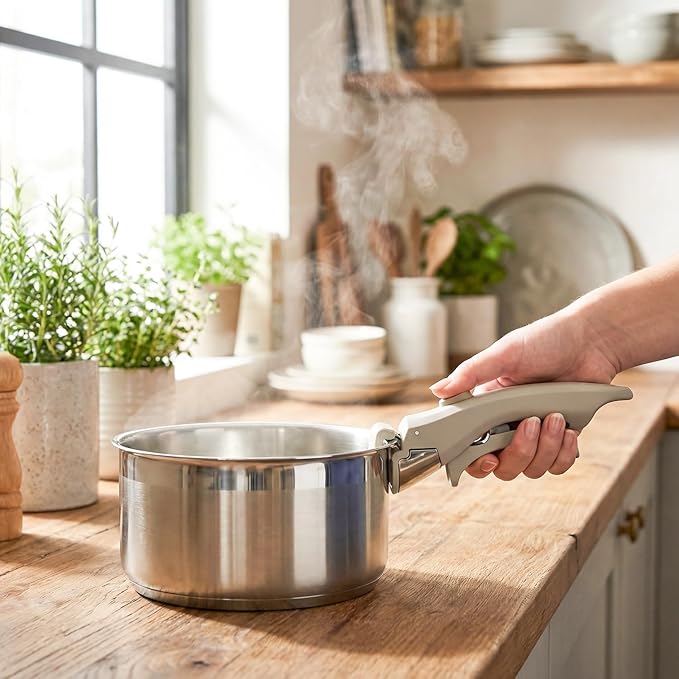 2PCS Removable Pot Handle, Detachable Handle for Pots and Pans, Universal Cookware Handle Replacement, Heat-Resistant Non-Slip Grip, 7.5" Kitchen Pan Handle (Warm Gray)
