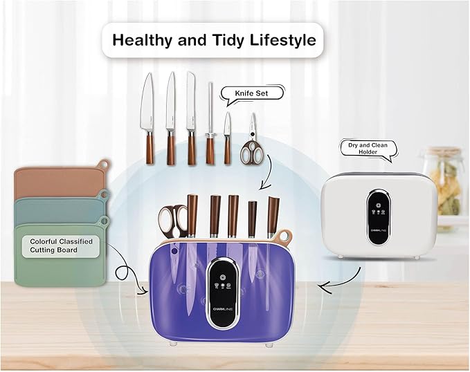 Charmline Smart Cutting Board and Knife Set with Holder, Self-Cleaning & Drying, Space-Saving Kitchen Organizer, Practical Gift for Mom, Housewarming, Birthday & Christmas