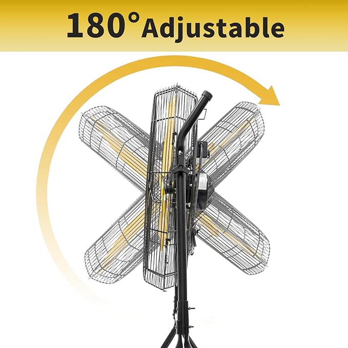 HiCFM 7900 CFM 24 inch Roll-About Tilt Stand Fan with Ball Bearing Powerful 2/5HP Motor, 9FT Cord, 180 Degree Tilting with Wheels for Industrial Use, UL Safety Listed