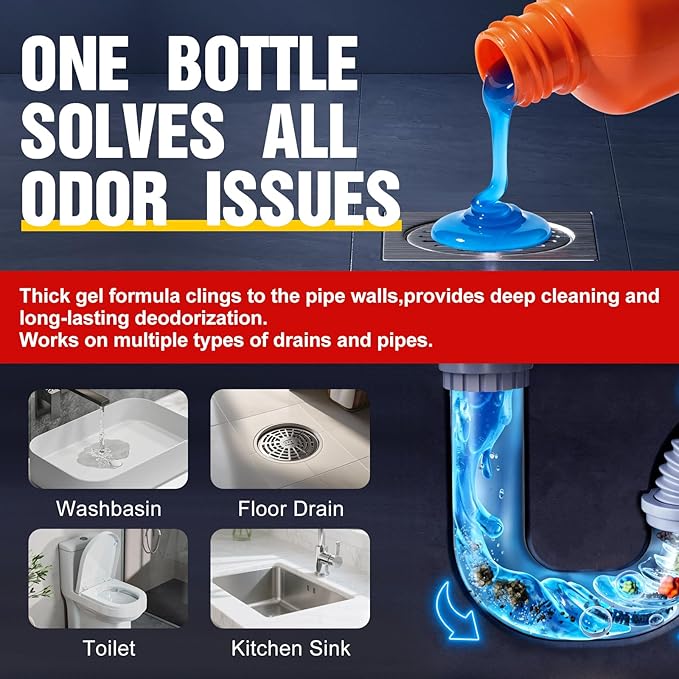 Bell Bird Drain Clog Remover & Pipe Cleaner - Thick Power Gel Dissolves Hair, Grease, and Soap Scum - Septic Safe Odor Eliminator for Kitchen Sinks, Tubs, Showers & Toilets (Pack of 2)