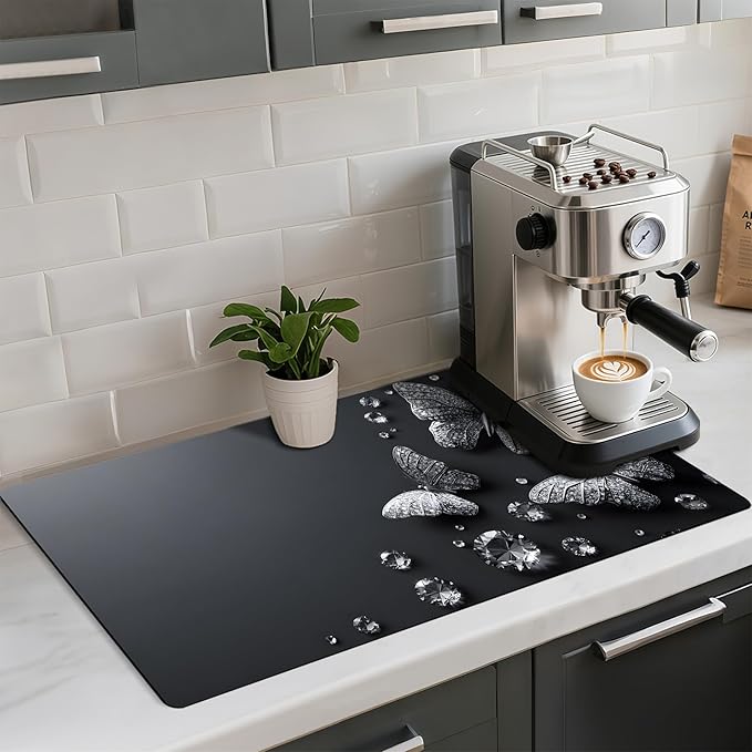 Coffee Mat 17"x32" - Extra Large Absorbent Non Slip Dish Drying Mat,Coffee Bar Accessories,Kitchen Counter Protector for Coffeemaker, Sink, Dining Decor