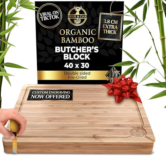 Deer & Oak Premium Solid Wood Cutting Board (15.8 X 11.8 X 1.5 inches) - Extra Thick - Brown with Black Accents - Chopping Board