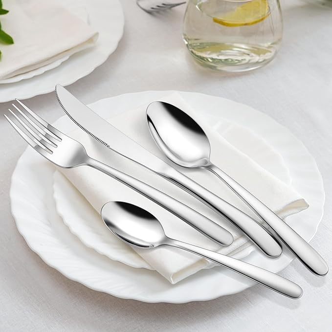 20-Piece Heavy Duty Silverware Set, HaWare Stainless Steel Solid Flatware Cutlery for 4, Modern & Elegant Design for Home/Restaurant/Wedding, Mirror Polished and Dishwasher Safe